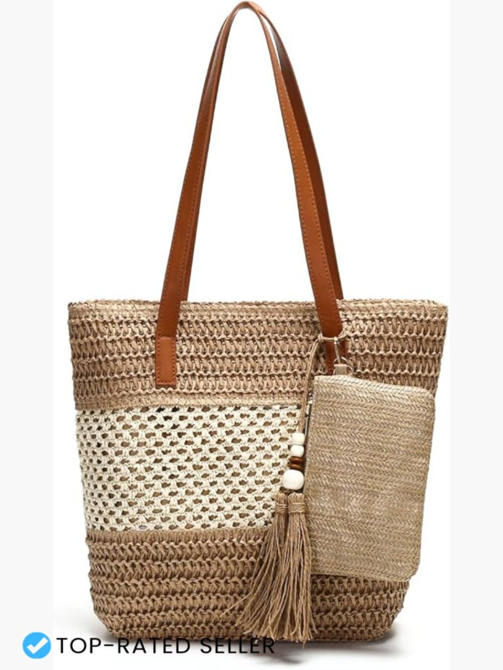 Woven Straw Beach Bag Tote Large Capacity Summer Travel Shoulder Handbag
